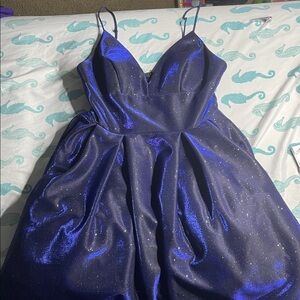 Shimmering Blue Spaghetti Strap Homecoming/Prom Dress